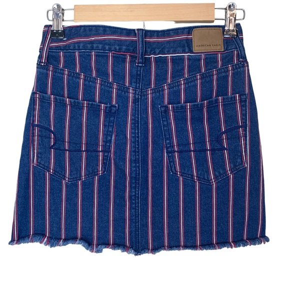 American Eagle Women’s High Rise Mini Striped Raw Hem Stretch Denim Skirt Size 0 - Picture 12 of 12